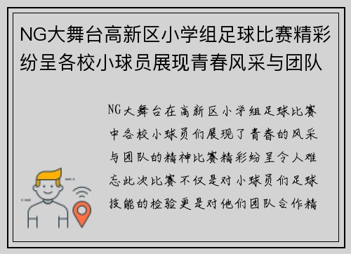 NG大舞台高新区小学组足球比赛精彩纷呈各校小球员展现青春风采与团队精神